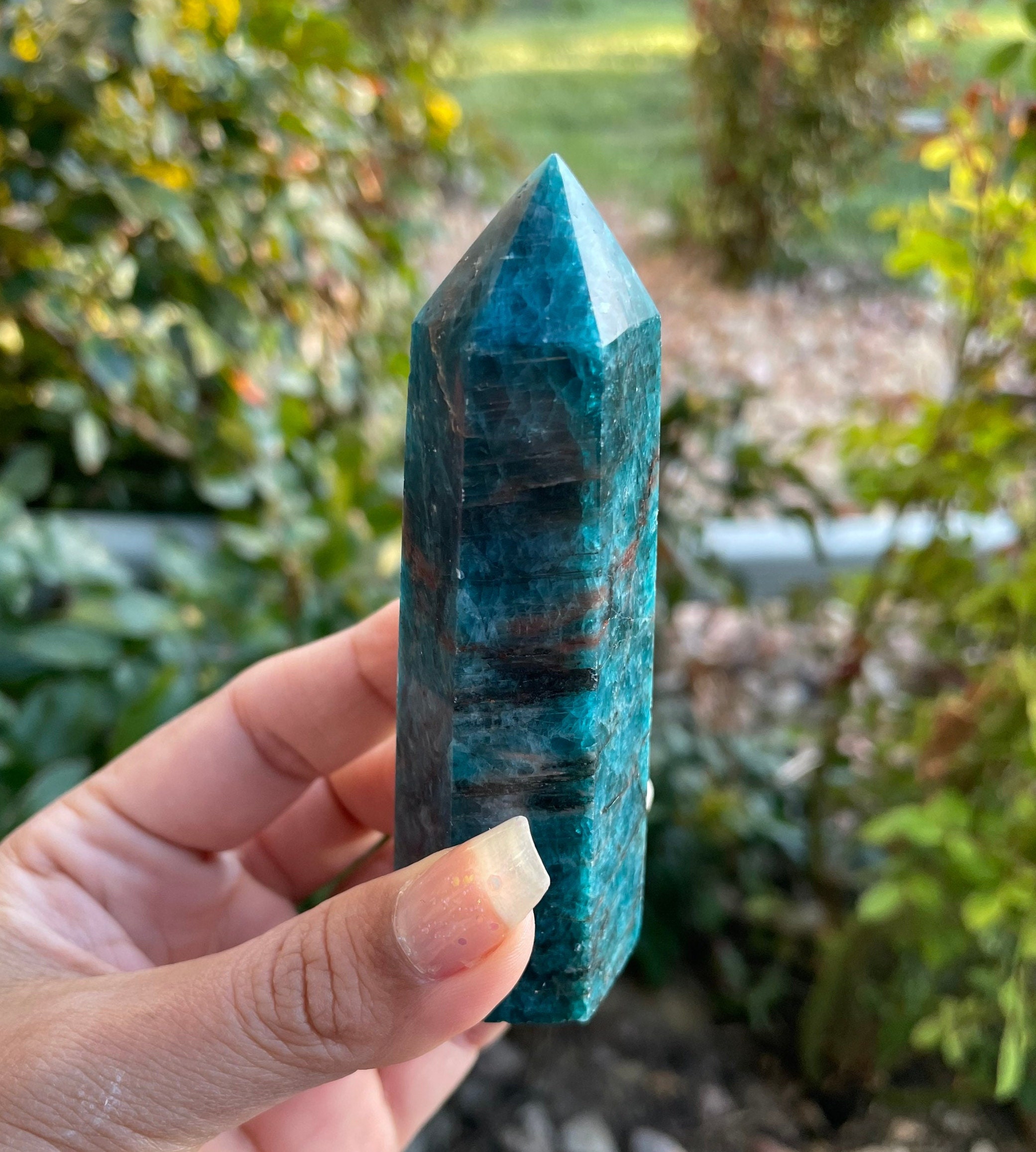 Dark Blue Apatite Crystal Tower: Polished Point (160g) Dark Blue Apatite Crystal Tower: Polished Point (160g)