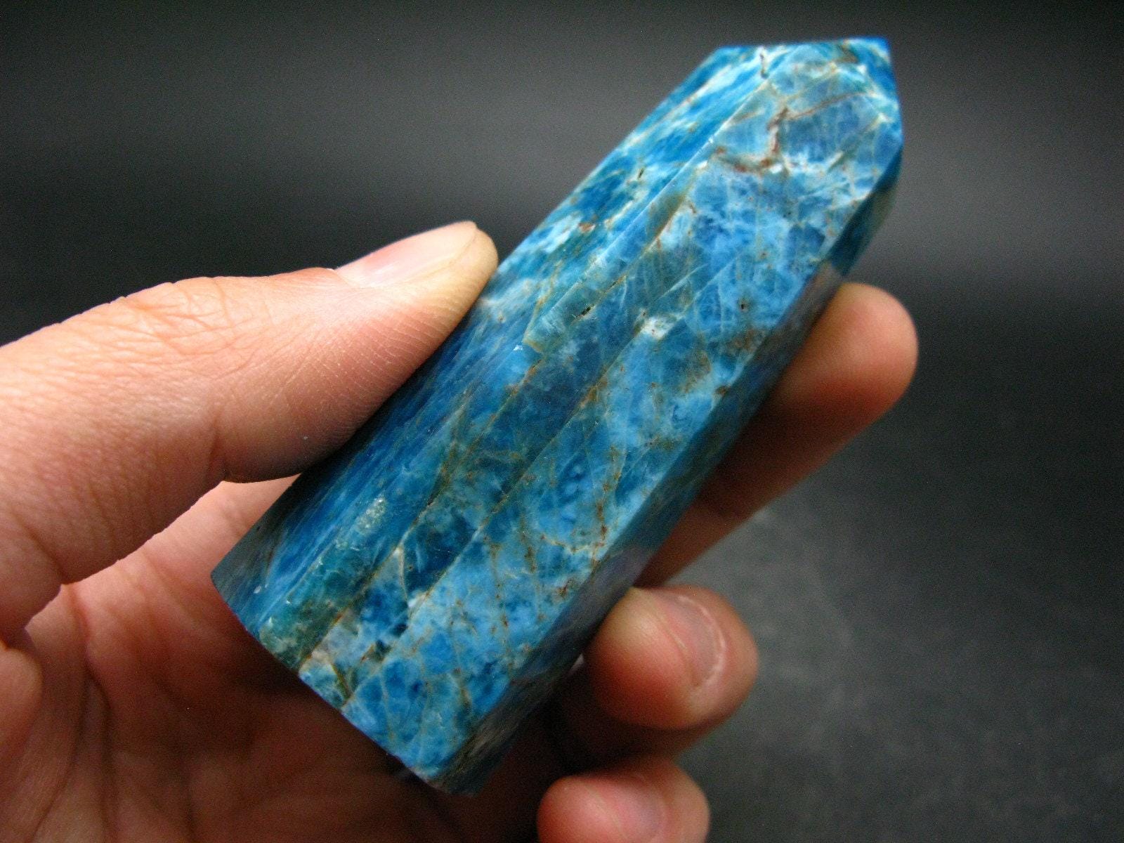 Large Neon Blue Apatite Obelisk From Madagascar - 110.7 Grams - 3.2"