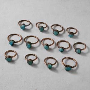 15pc Raw Blue Apatite Rings, Minimalist Boho Gemstone Jewelry, Copper Adjustable Stacking Ring Set