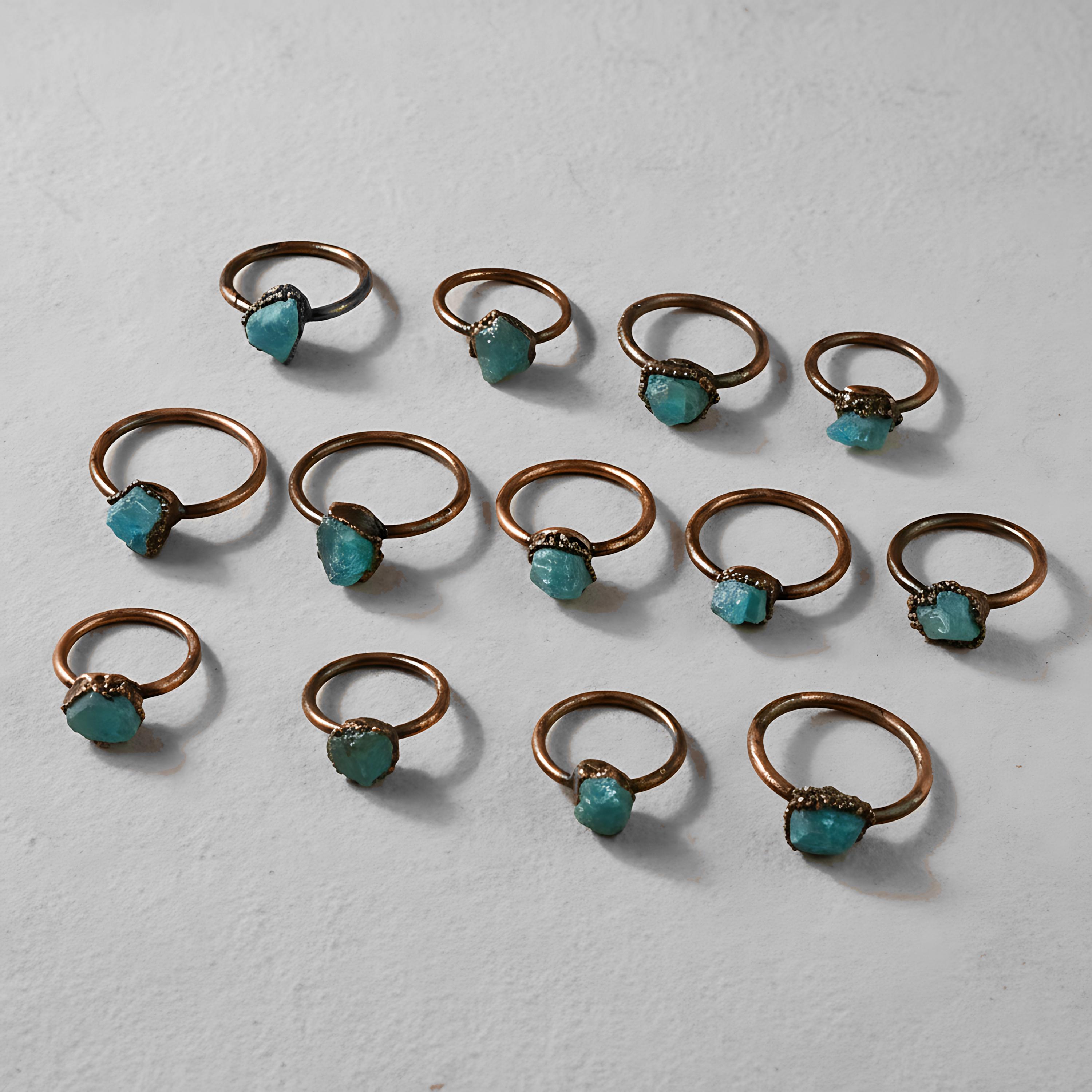 15pc Raw Blue Apatite Rings, Minimalist Boho Gemstone Jewelry, Copper Adjustable Stacking Ring Set 15pc Raw Blue Apatite Rings, Minimalist Boho Gemstone Jewelry, Copper Adjustable Stacking Ring Set