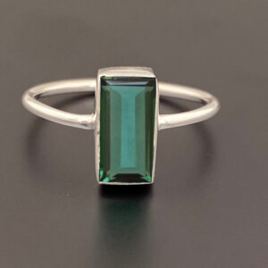 Baguette Green Apatite Ring: 925 Sterling Silver, 18k Gold Plated Baguette Green Apatite Ring: 925 Sterling Silver, 18k Gold Plated