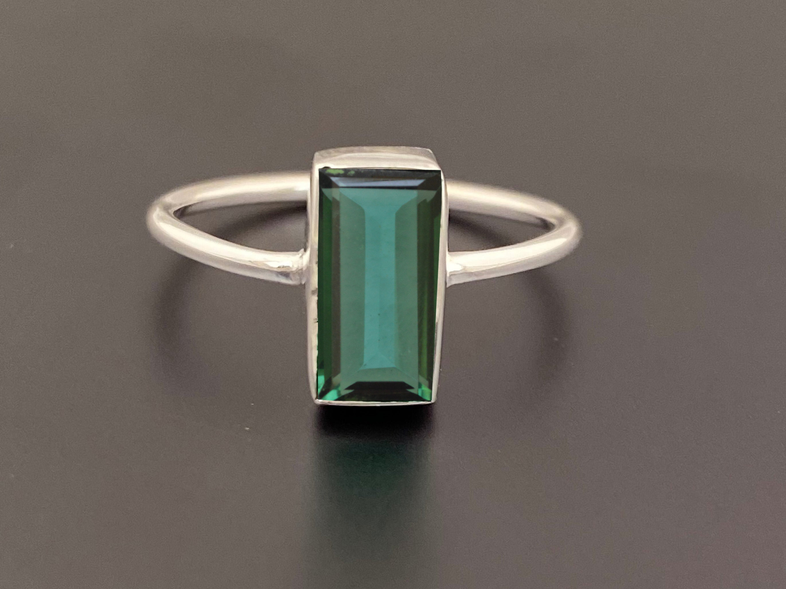 Baguette Green Apatite Ring: 925 Sterling Silver, 18k Gold Plated
