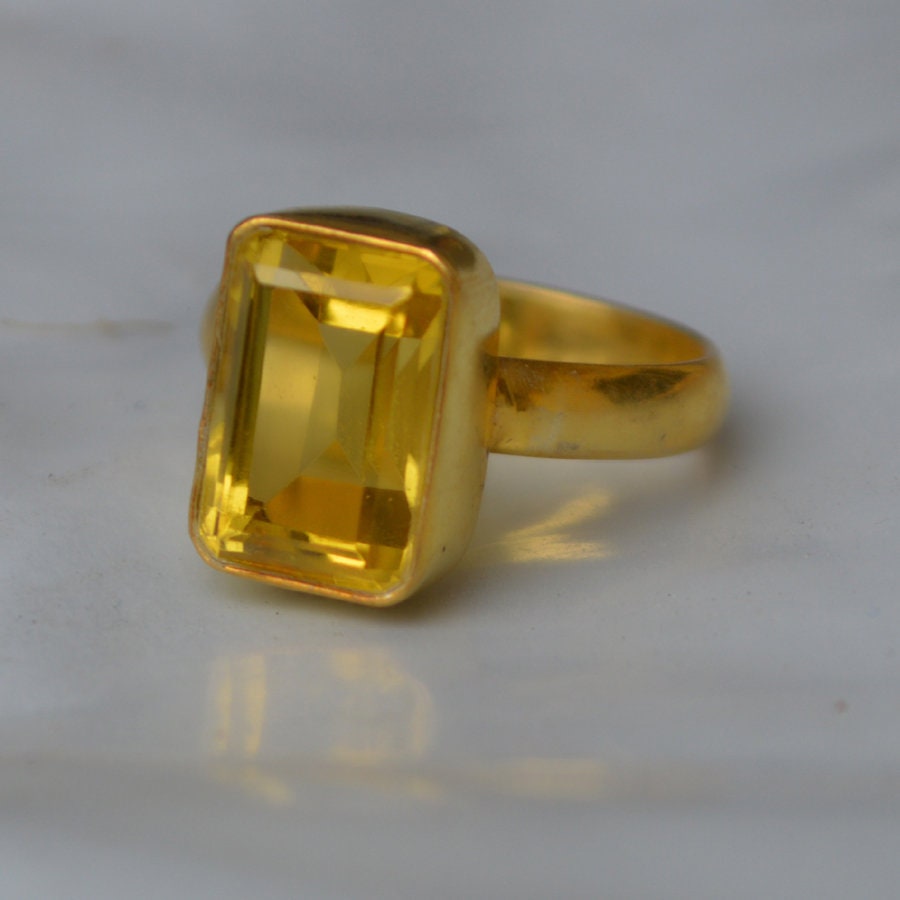 Emerald Cut Yellow Apatite Quartz Ring: Sterling Silver, Gold Filled Wedding Jewelry Emerald Cut Yellow Apatite Quartz Ring: Sterling Silver, Gold Filled Wedding Jewelry