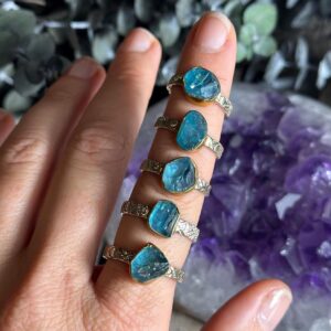 Gold-Accented Raw Apatite Ring on .925 Sterling Silver Band Gold-Accented Raw Apatite Ring on .925 Sterling Silver Band