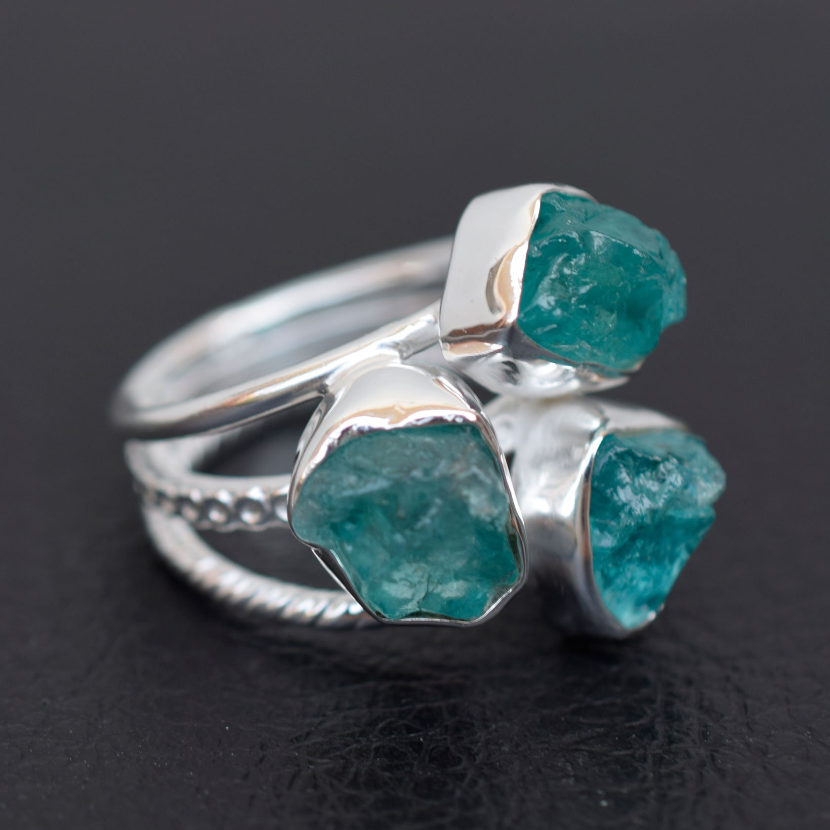 Green Apatite Cluster Ring: Handmade 925 Sterling Silver