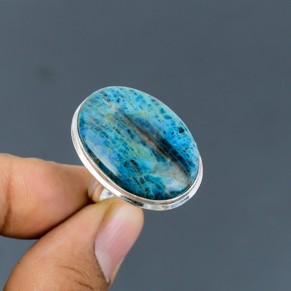 Handmade Neon Apatite Ring: Adjustable 925 Sterling Silver Boho Jewelry Handmade Neon Apatite Ring: Adjustable 925 Sterling Silver Boho Jewelry