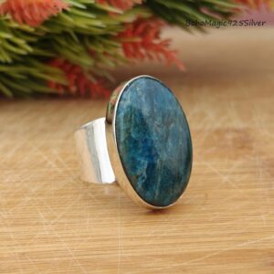 Handmade Oval Blue Apatite Ring: 925 Sterling Silver Gemstone Jewelry Handmade Oval Blue Apatite Ring: 925 Sterling Silver Gemstone Jewelry