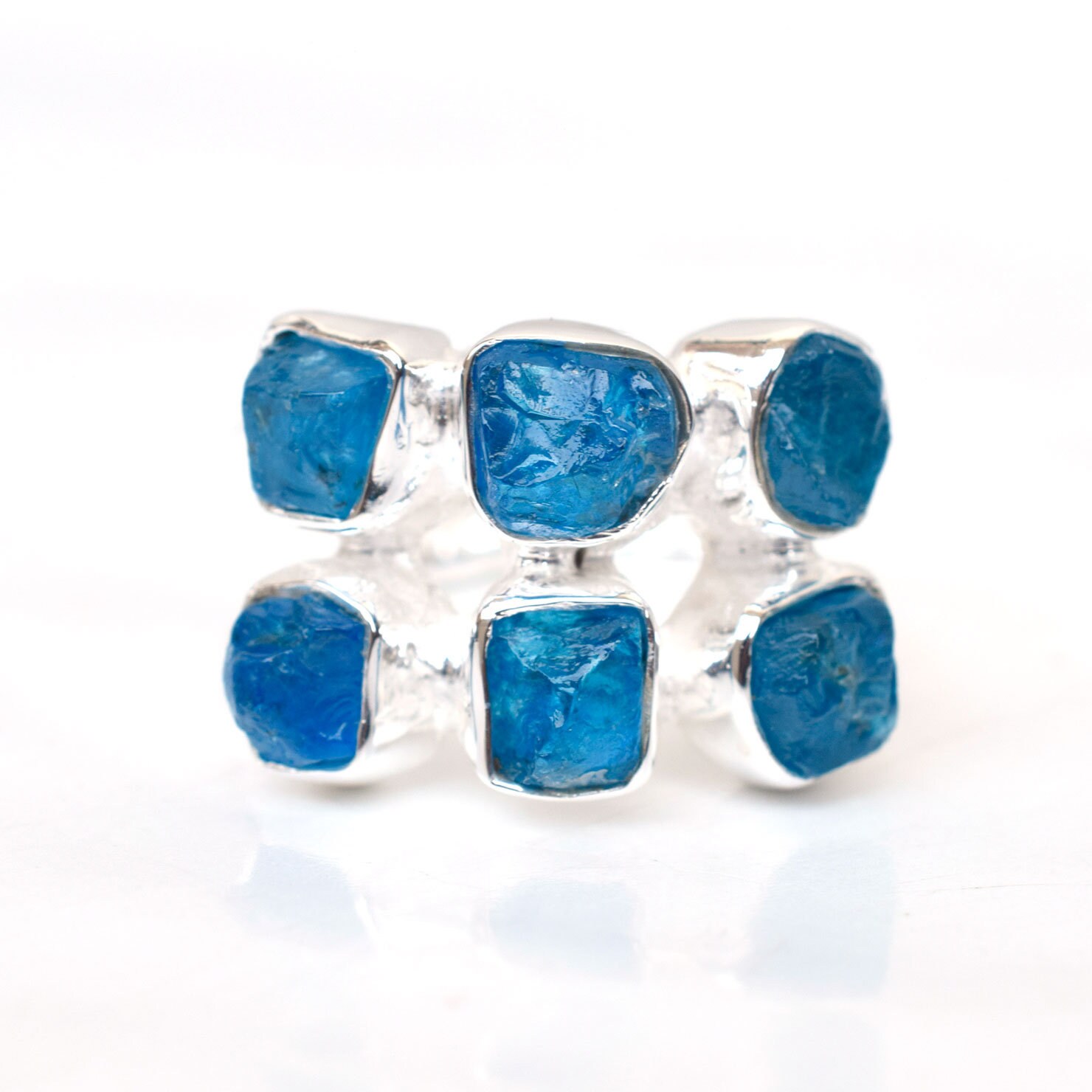 Handmade Sterling Silver Raw Neon Apatite Crystal Ring