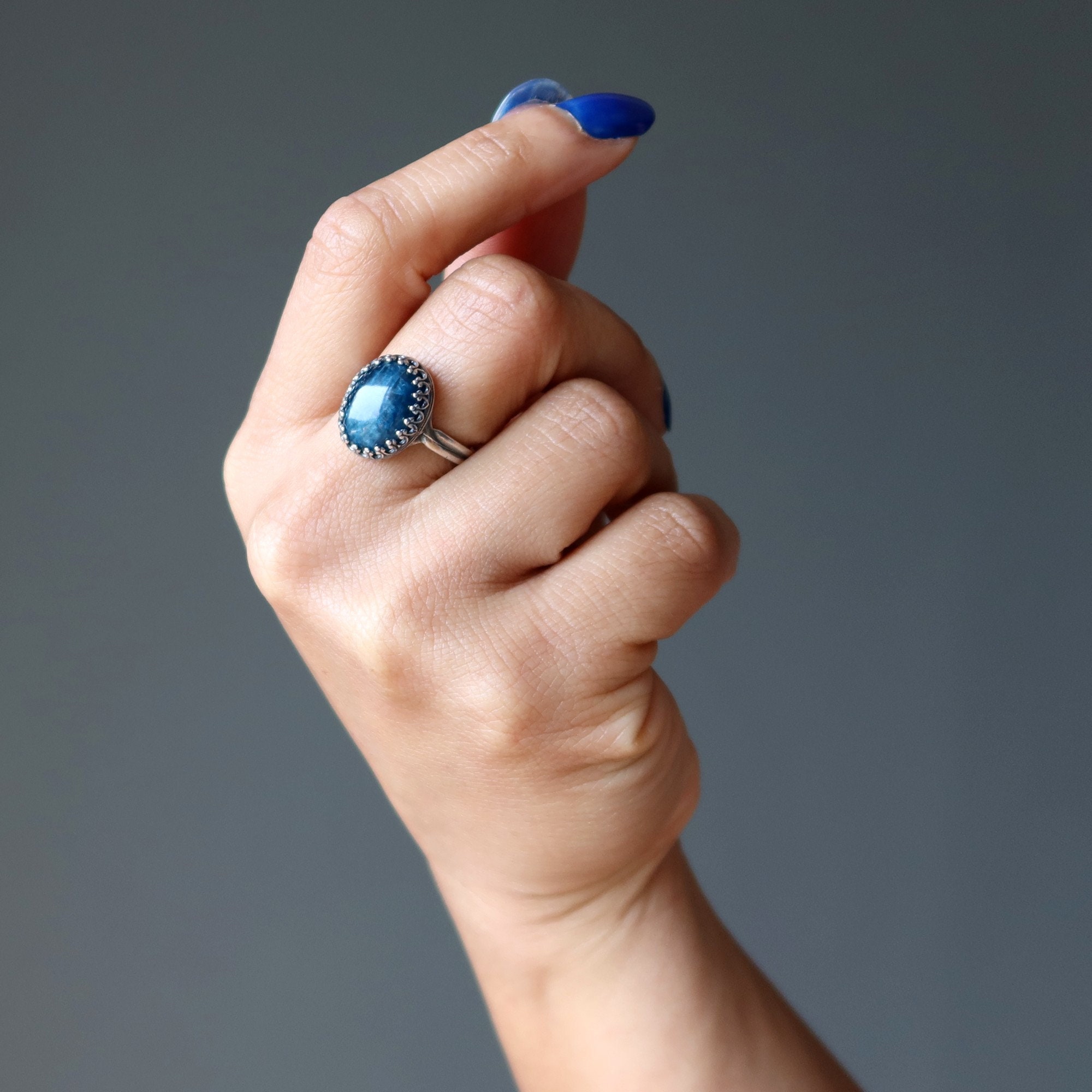 Apatite Ring I Shine In Blue Gemstone Adjustable Sterling Silver