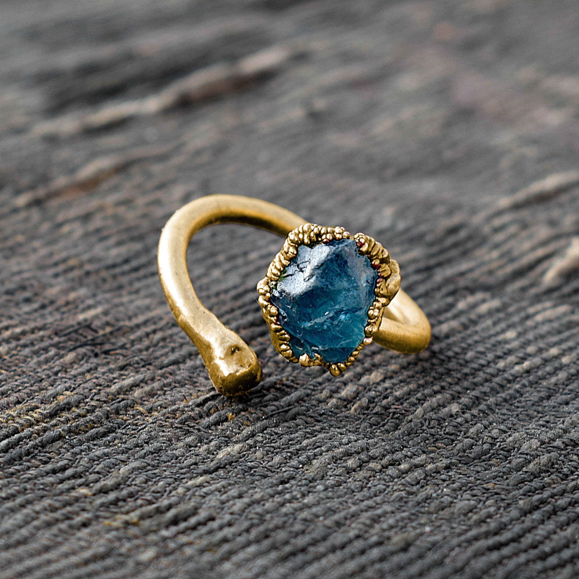 Natural Apatite Copper Snake Ring, Boho Open Ring