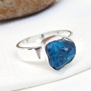 Raw Neon Blue Apatite Ring, Sterling Silver Crystal Gemstone Jewelry Raw Neon Blue Apatite Ring, Sterling Silver Crystal Gemstone Jewelry