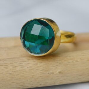 Neon Blue Apatite Quartz Ring: Rose Cut, Gold & Sterling Silver