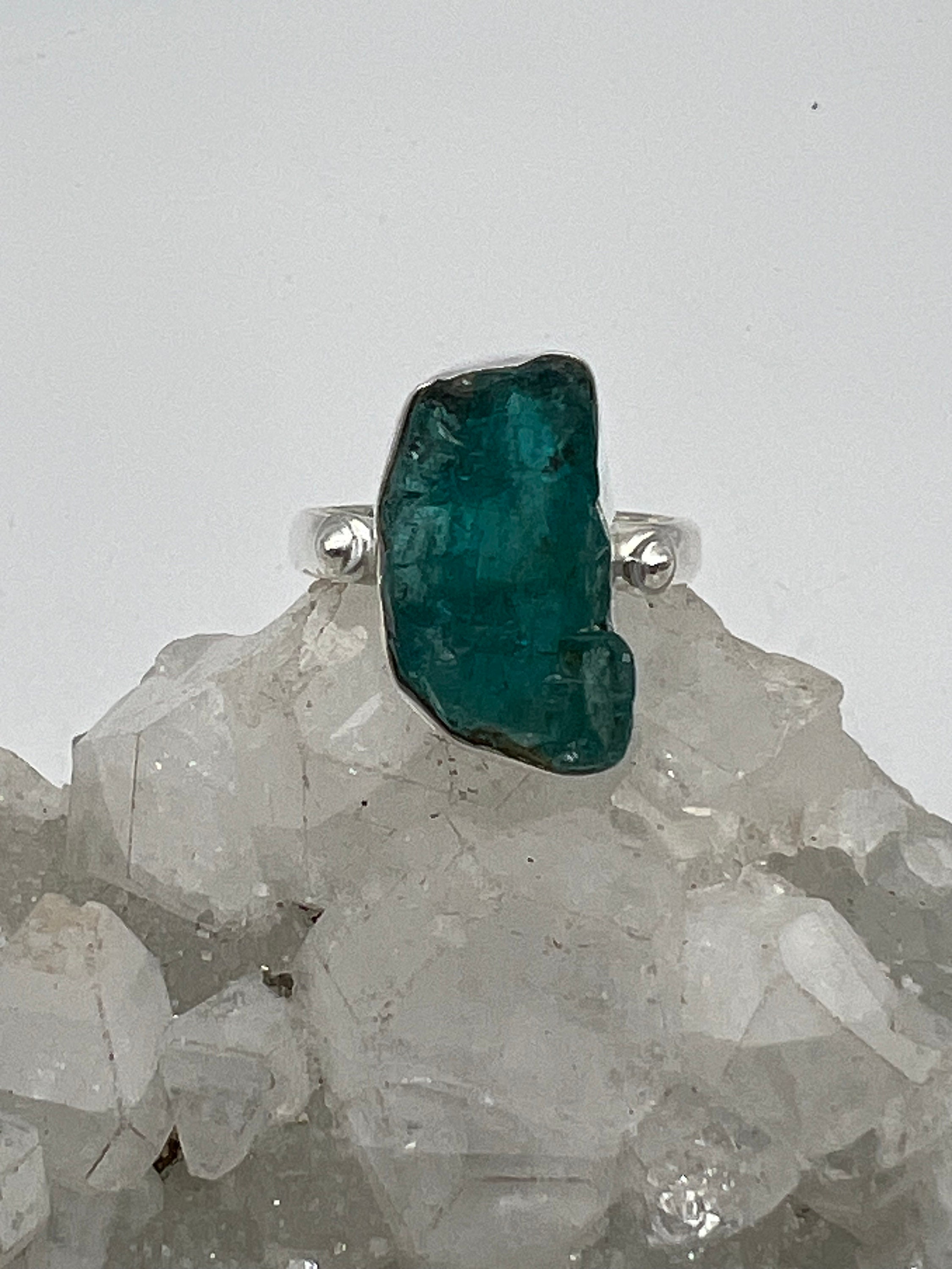 Neon Blue Rough Apatite Ring, Size 11 Neon Blue Rough Apatite Ring, Size 11