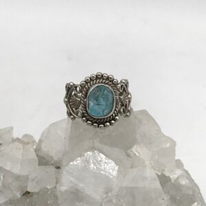 Neon Blue Rough Apatite Ring, Size 6 1/2