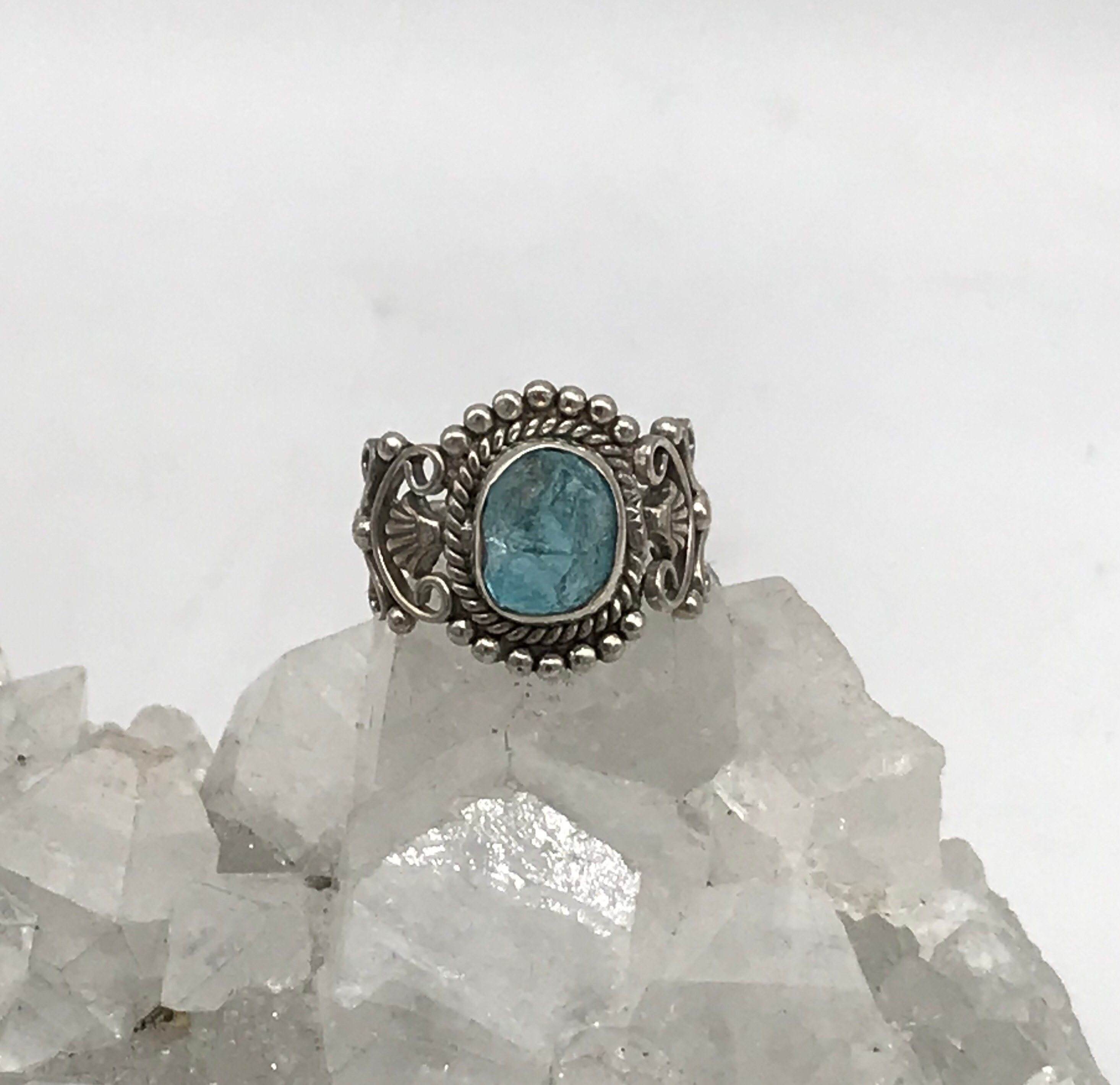 Neon Blue Rough Apatite Ring, Size 6 1/2