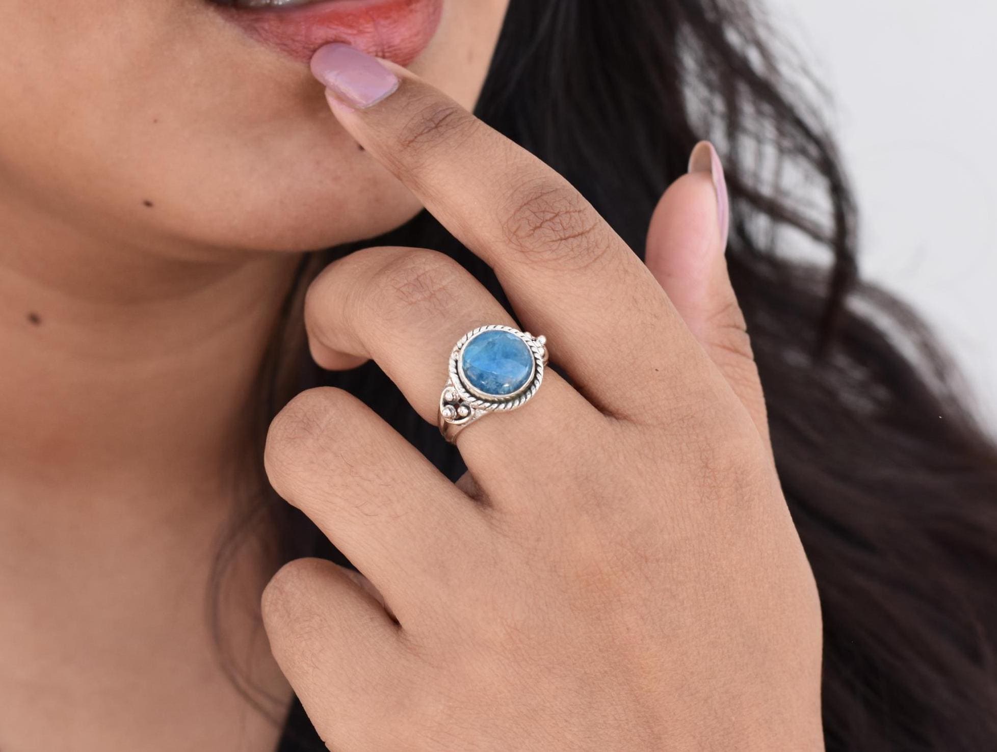 Neon Apatite Silver Ring For Her, Birthday Gifts For Her, Womens Silver Ring, Apatite Jewellery, Christmas Gifts, Gifts For Friends, Vamika