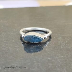 Raw Blue Apatite Gemstone Ring, Handmade Silver Boho Jewelry, Minimalist Dainty Ring Raw Blue Apatite Gemstone Ring, Handmade Silver Boho Jewelry, Minimalist Dainty Ring