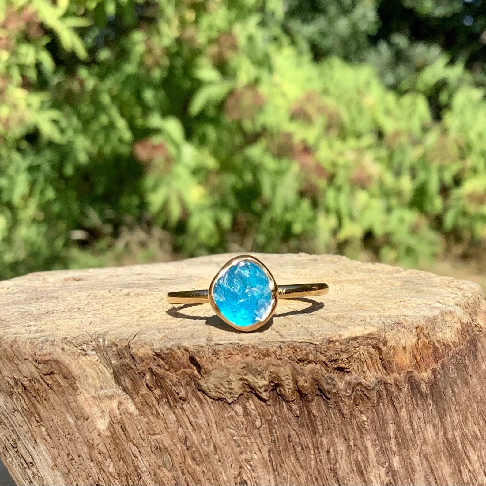 Raw Blue Apatite Gold Vermeil Ring, Sterling Silver Jewelry