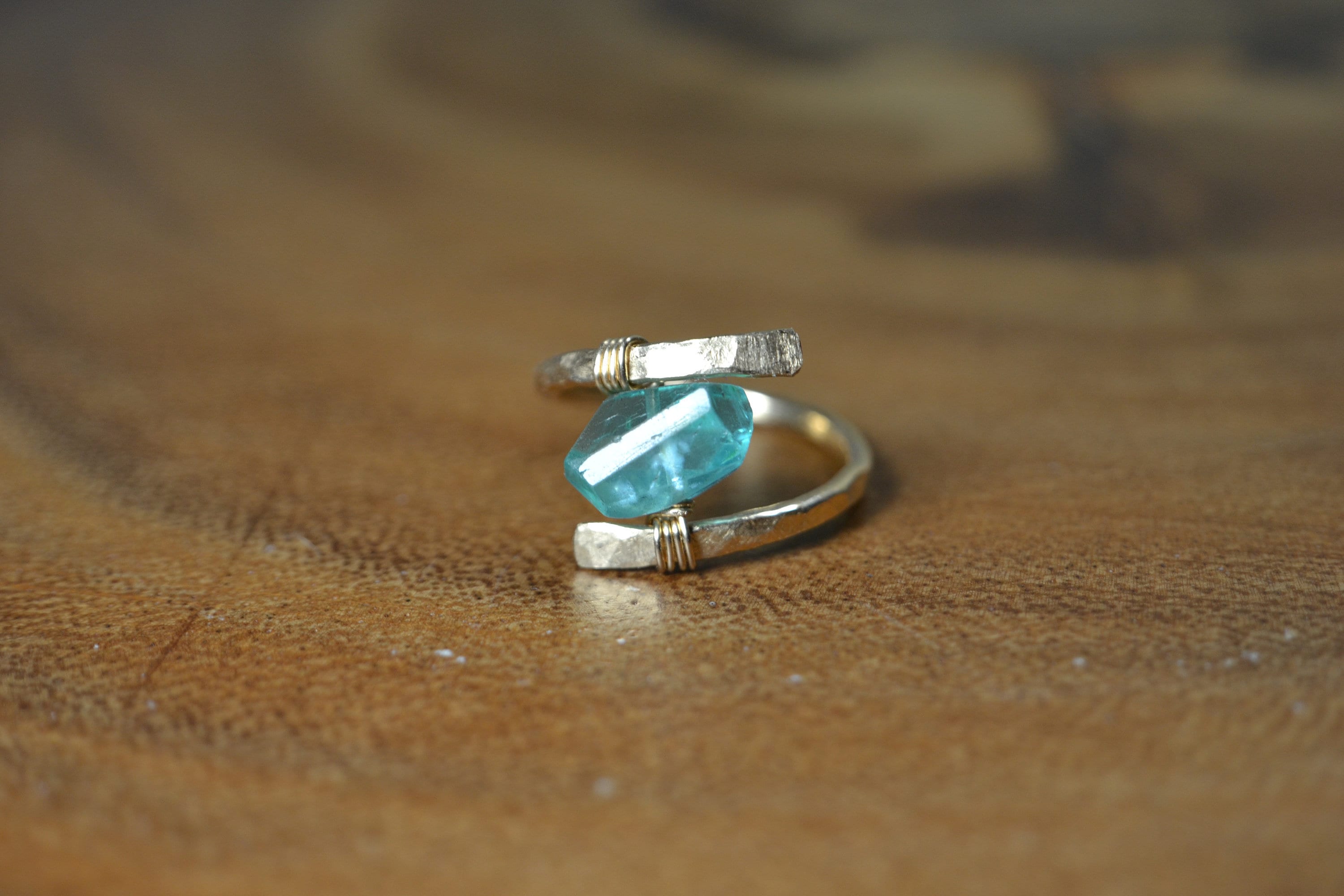 Raw Blue Apatite Ring In Sterling Silver, 14k Gold, 14k Rose Gold / / Wire Wrapped Gemstone Ring / / Healing Crystal Ring / / Bohochic Apatite