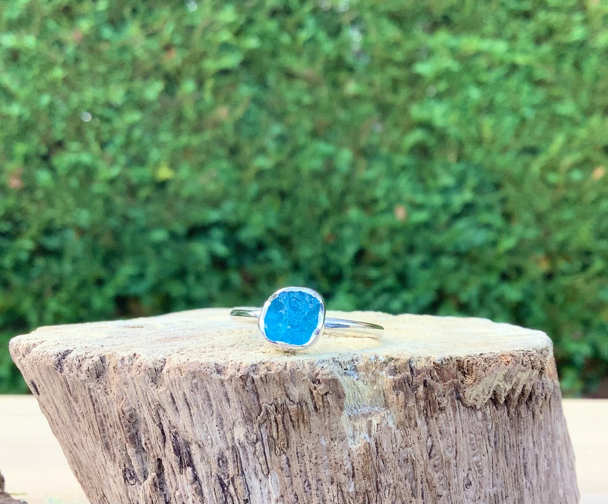 Raw Blue Apatite Ring: Sterling Silver Gemstone Jewelry