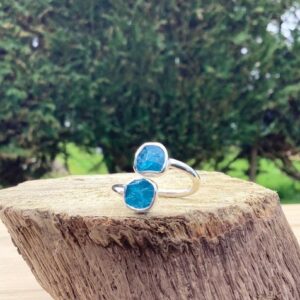 Raw Blue Apatite Ring: Sterling Silver Double Stone Adjustable Jewelry Raw Blue Apatite Ring: Sterling Silver Double Stone Adjustable Jewelry