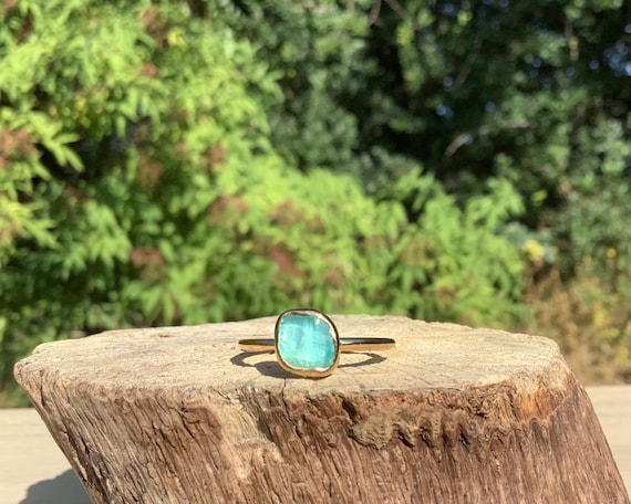 Raw Apatite Gold Vermeil Ring - Blue Gemstone