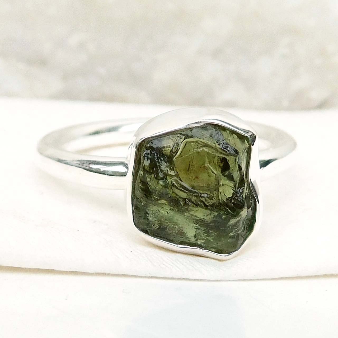 Raw Green Apatite Ring: Handmade 925 Sterling Silver Rough Stone