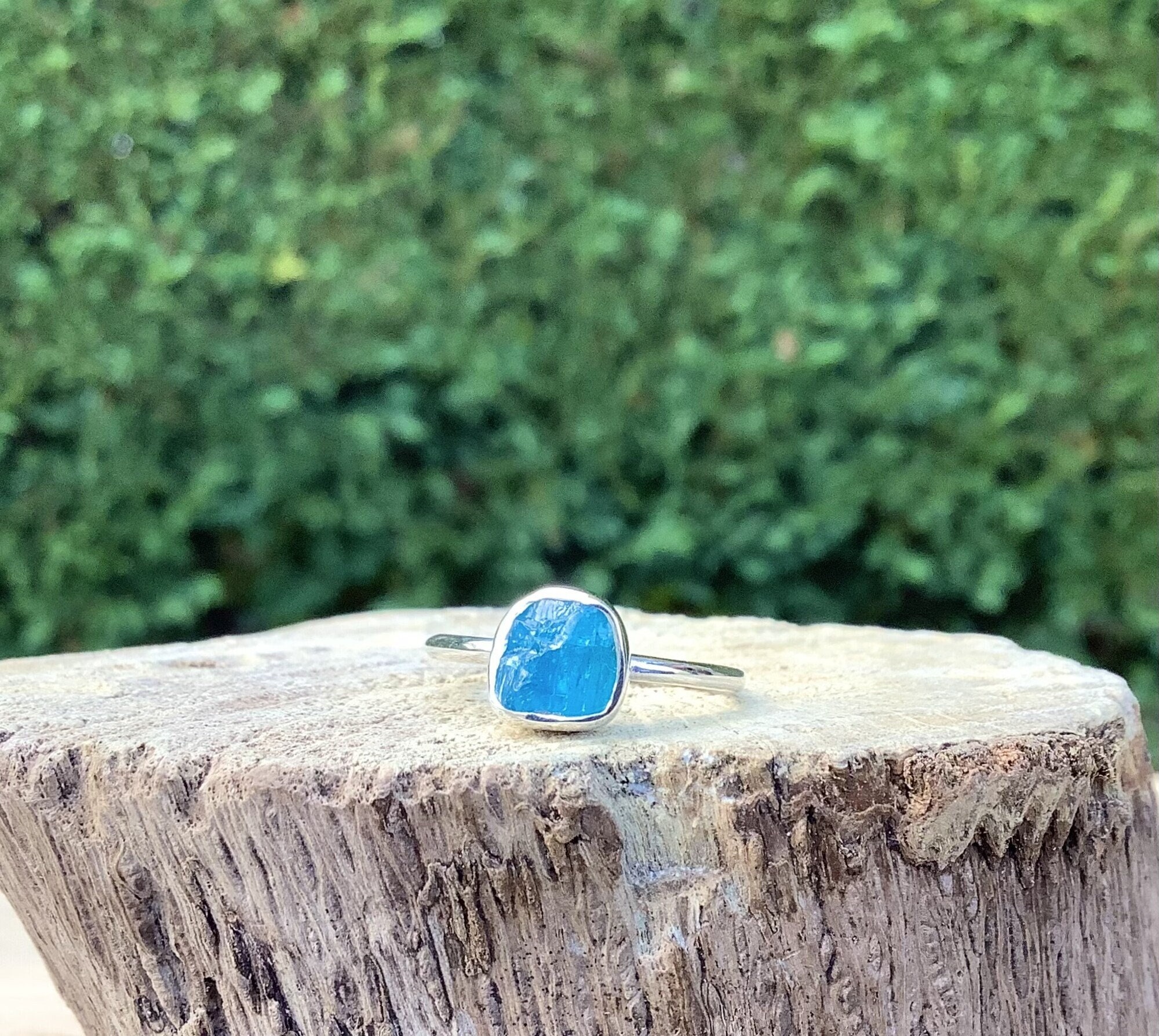 Raw Apatite Sterling Silver Ring: Gemstone Jewelry, Something Blue