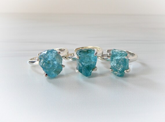 Apatite Rings Sterling Silver • Blue Apatite Rings • Sterling Raw Apatite Ring • Blue Green Apatite Rings • Healing Crystal • Holiday Gift