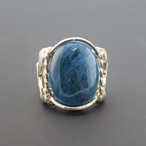Sterling Silver Apatite Cabochon Wire Wrapped Ring Sterling Silver Apatite Cabochon Wire Wrapped Ring
