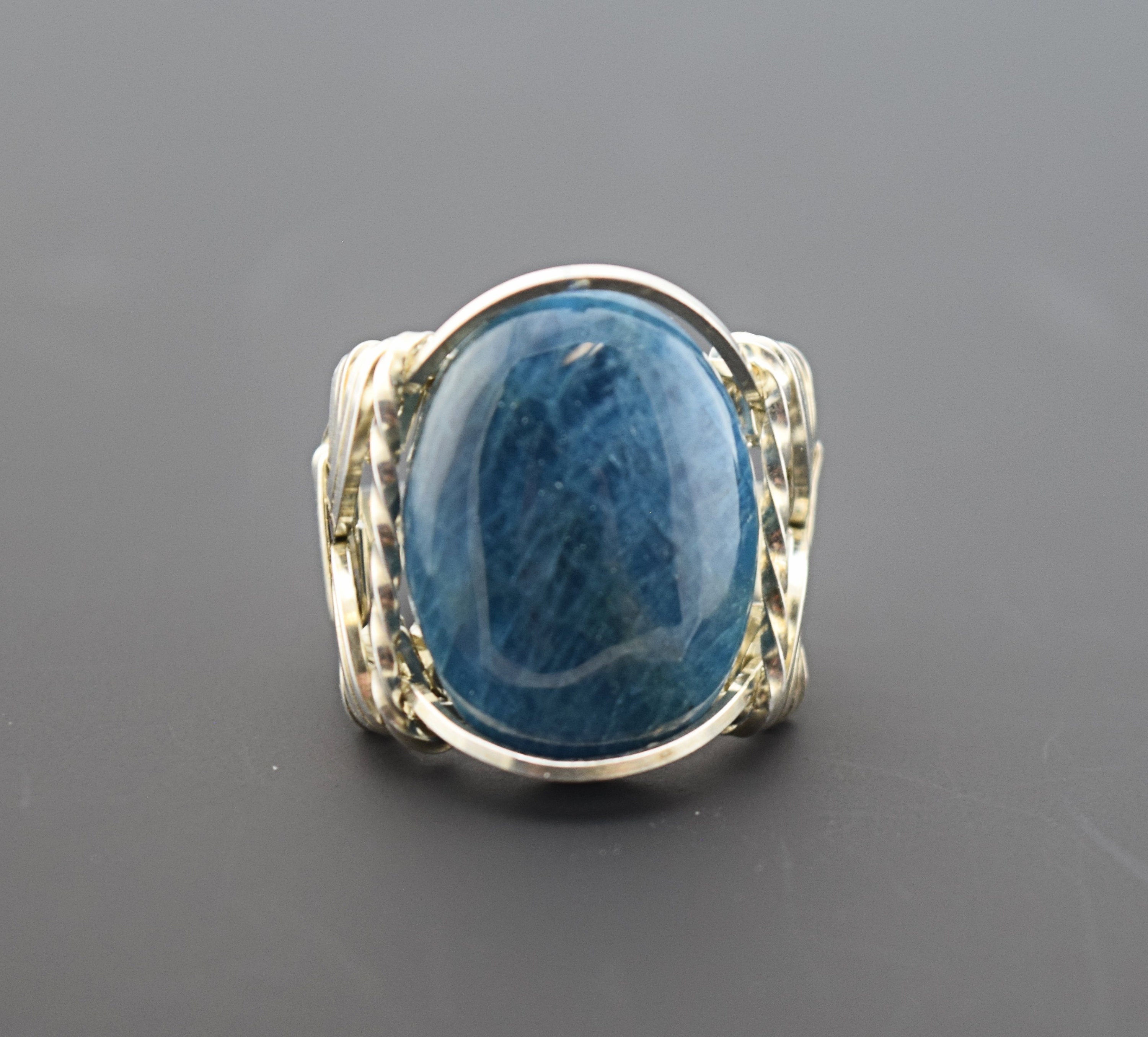 Sterling Silver Apatite Cabochon Wire Wrapped Ring