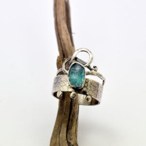 Sterling Silver Apatite Ring, Raw Neon Blue Gemstone Free Formed Band Size 7.5, Artisan Jewelry Gift For Her