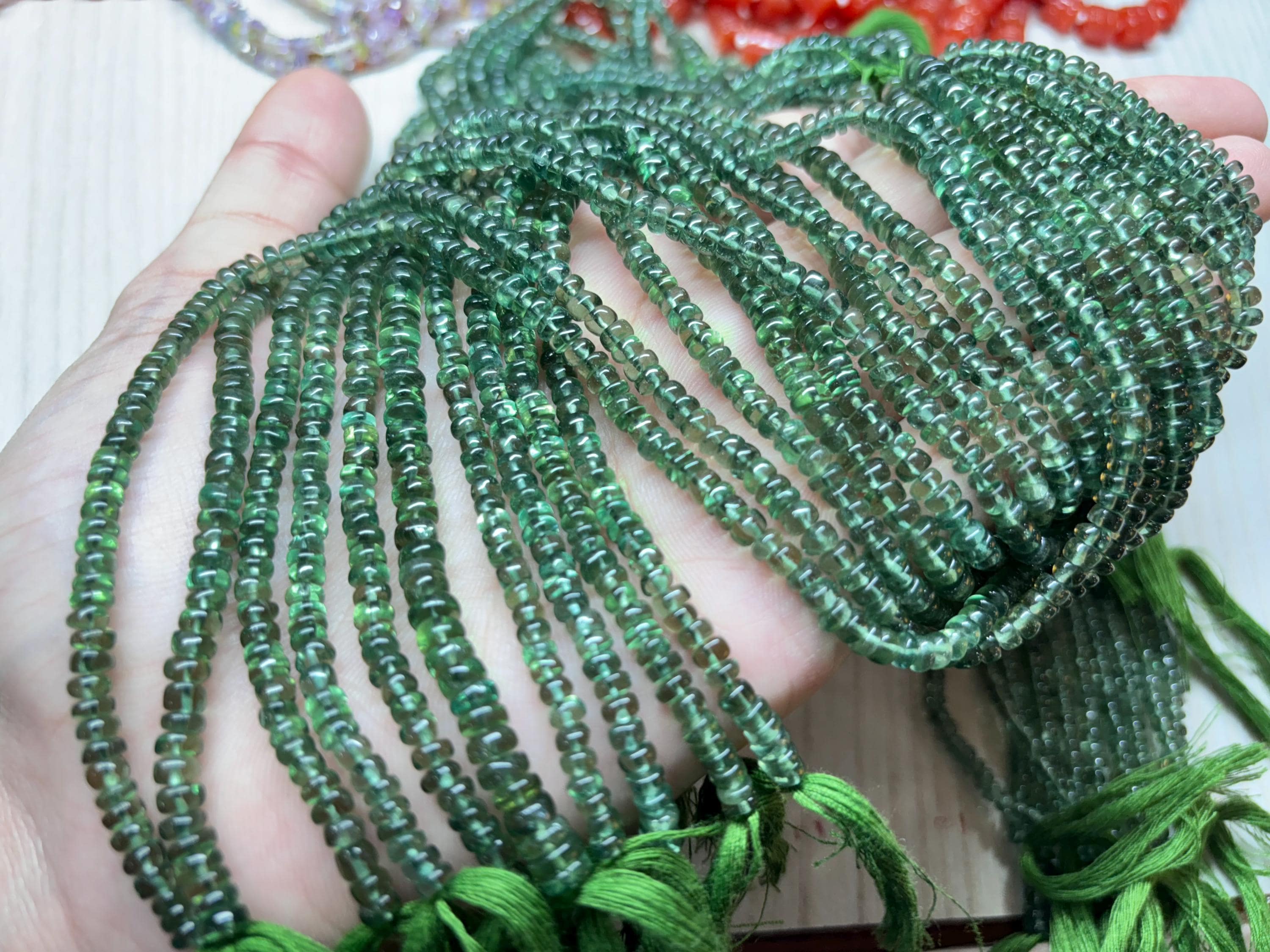 13 Inches Strand, Natural Green Apatite Smooth Rondelles, Size 3.5-4mm