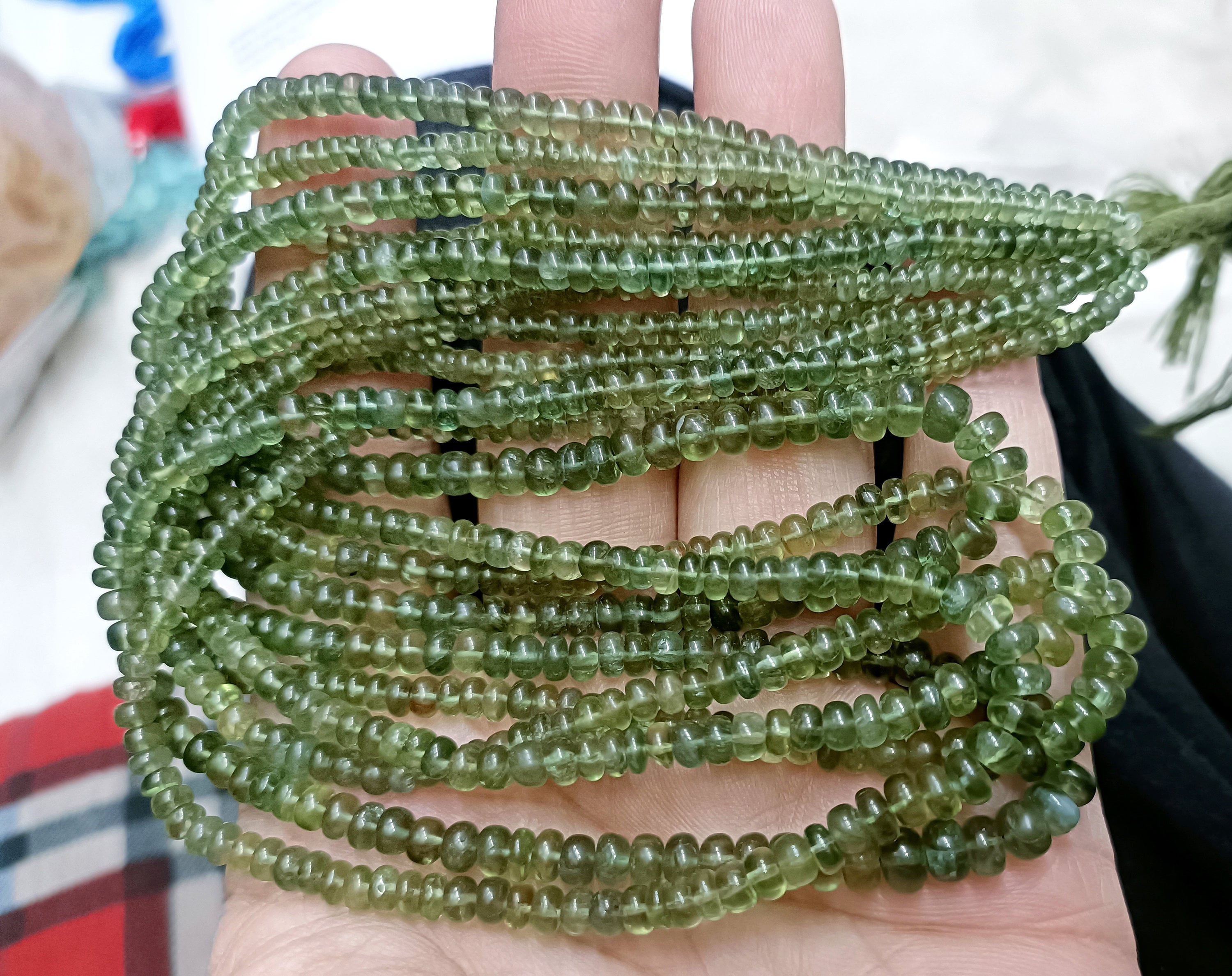 13 Inches Strand, Natural Green Apatite Smooth Rondelles, Size 3.5-5mm