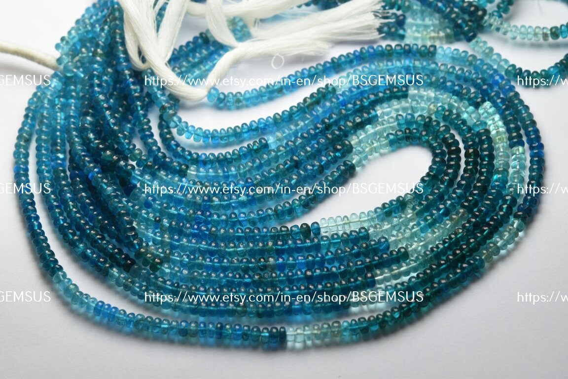 14 Inches Strand,natural Neon Blue Apatite Smooth Rondelle,size 3.5-4mm