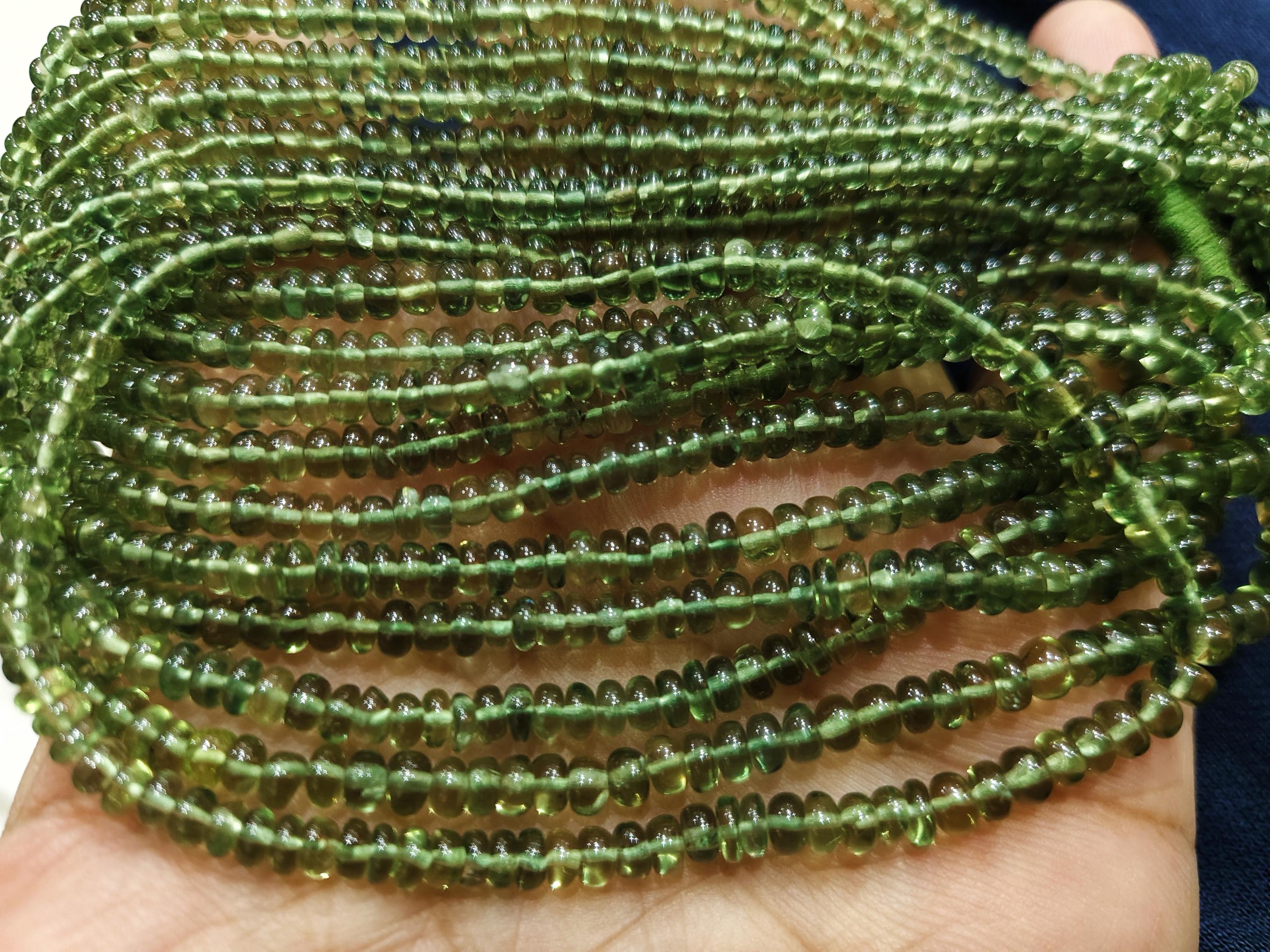 16 Inches Strand, Natural Green Apatite Smooth Rondelles, Size 3-4.5mm