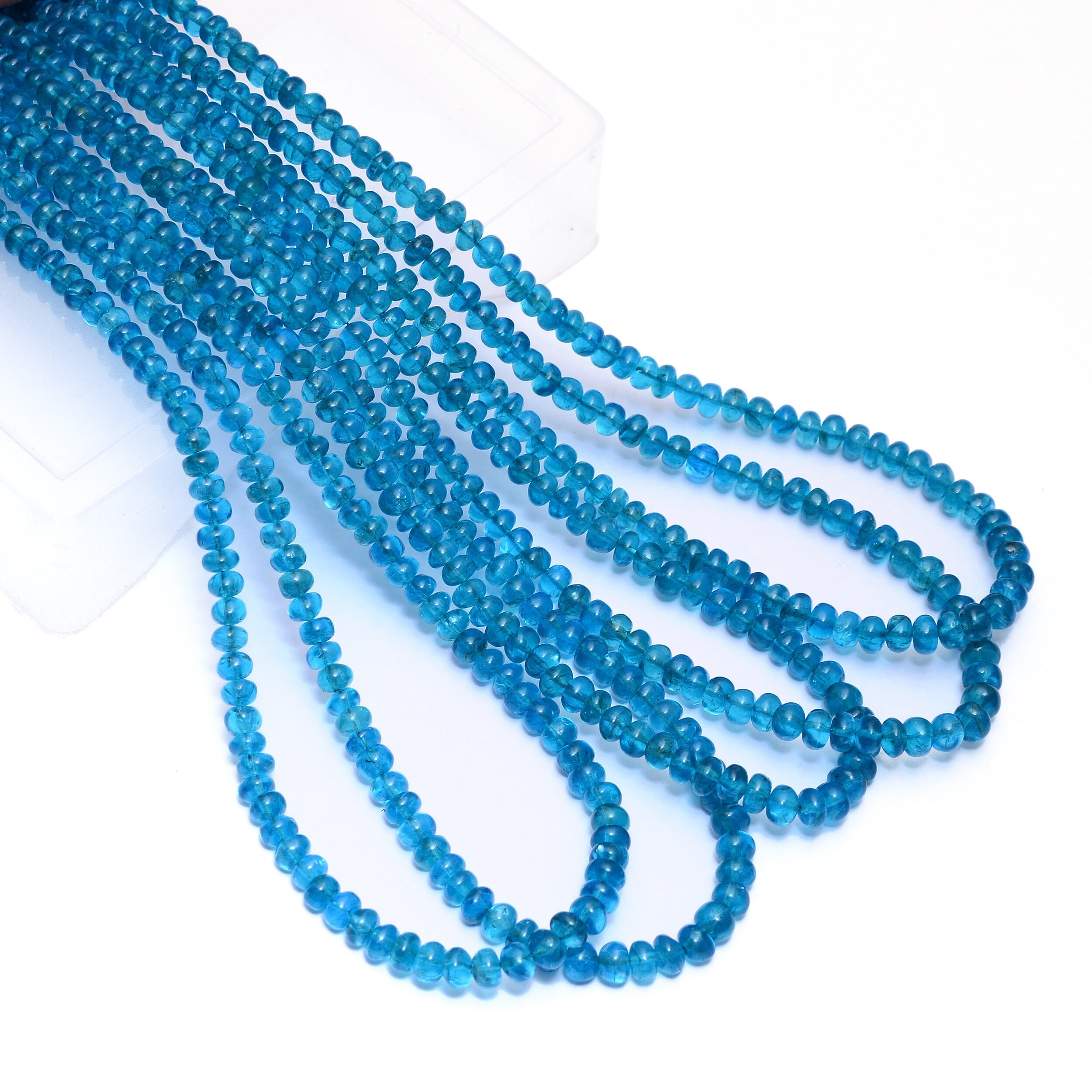 Aaa+ Neon Apatite 4mm-5mm Smooth Rondelle Beads | 16inch Strand | Natural Blue Apatite Semi Precious Gemstone Loose Beads For Jewelry Making