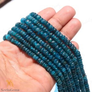 Aaa+ Neon Apatite Smooth Rondelle Beads,5-6 Mm Natural Blue Neon Apatite Indian Cut Beads,13" Loose Gemstone Beads For Handmade Jewelry