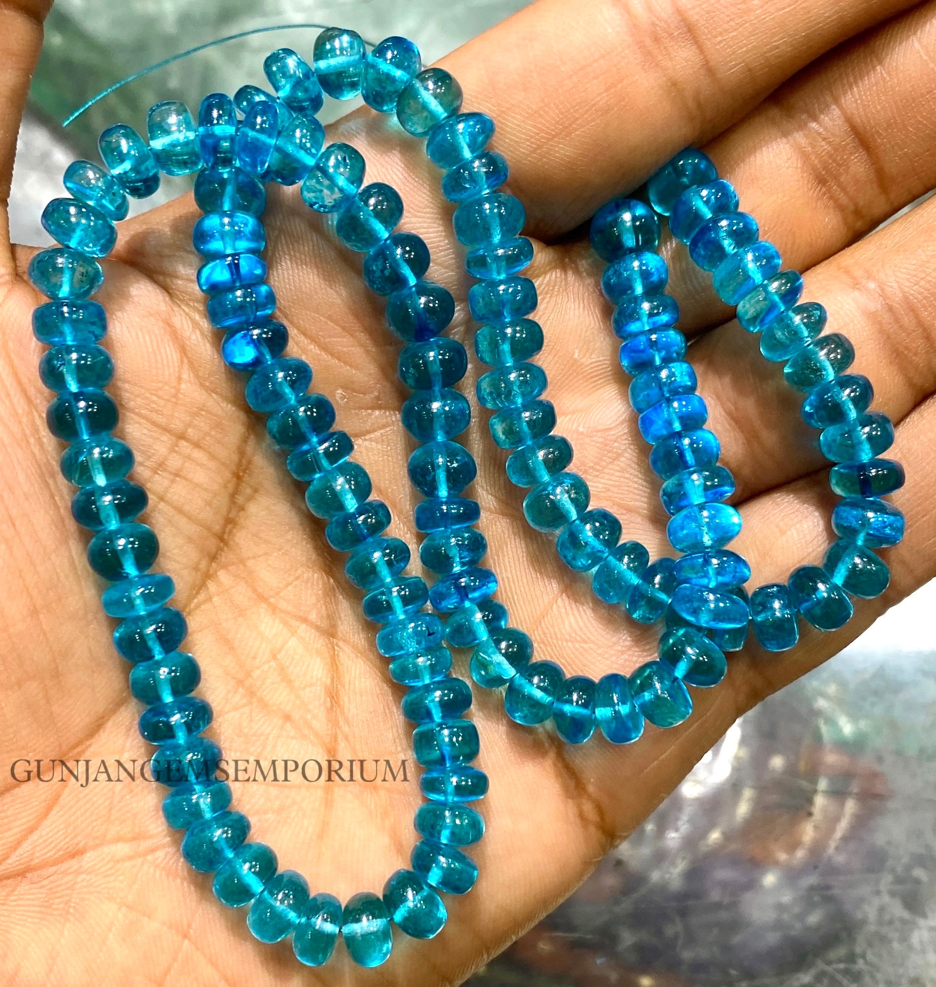Aaa+ Quality~~blueish~green Apatite Smooth Beads Natural Neon Blue Apatite Gemstone Beads Neon Apatite Smooth Rondelle Beads Jewelry Making