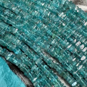 Aqua Apatite Handcut Rustic BLUE square heishi  Rondelle spacer  Beads / Natural   Gemstone Beads/ 4mm approx
