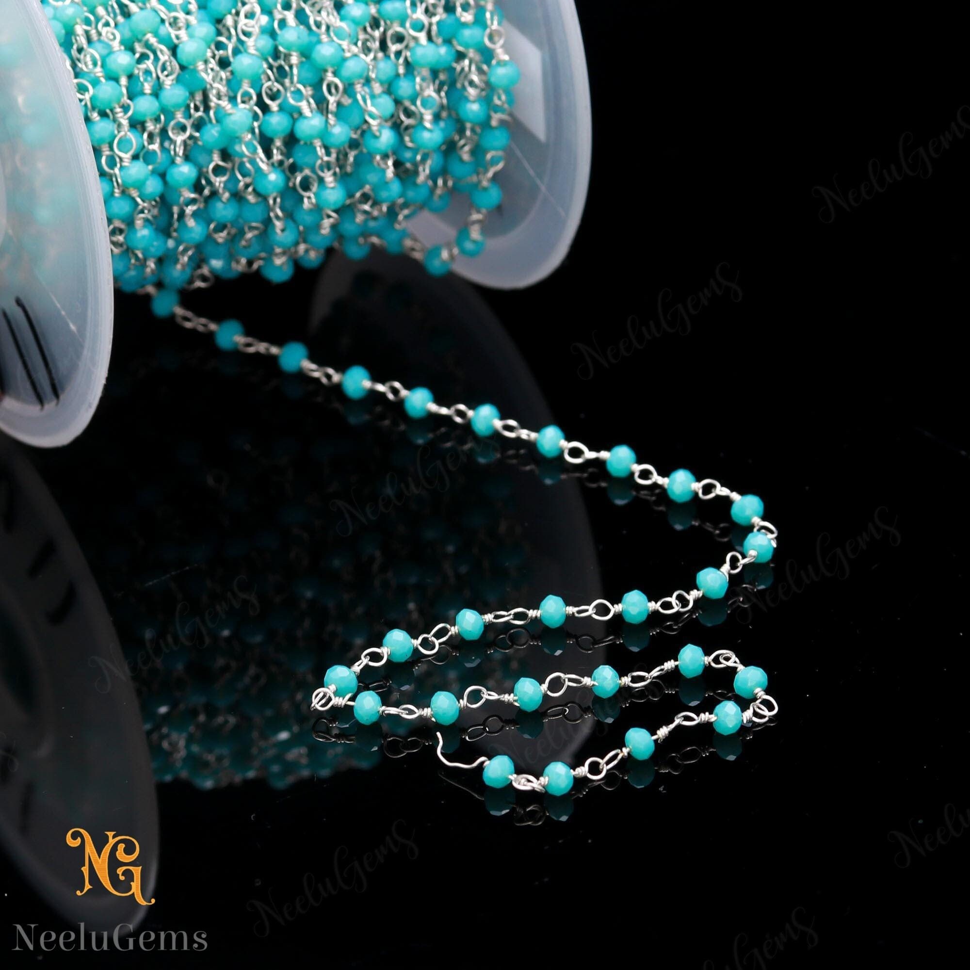 Beautiful Blue Apatite Hydro Rondelle Beads Chain,3 Mm Silver Plated Wire Wrap Microcut Beaded Chain,rosary Chain For Handmade Jewelry