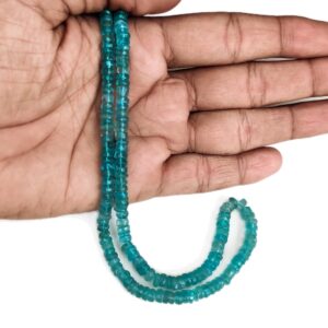 Natural Blue Neon Apatite Rondelle Beads – 5mm to 6mm Smooth Tyre Shape Gemstone Beads for Jewelry Making, 16 Inch Strand, GDE76