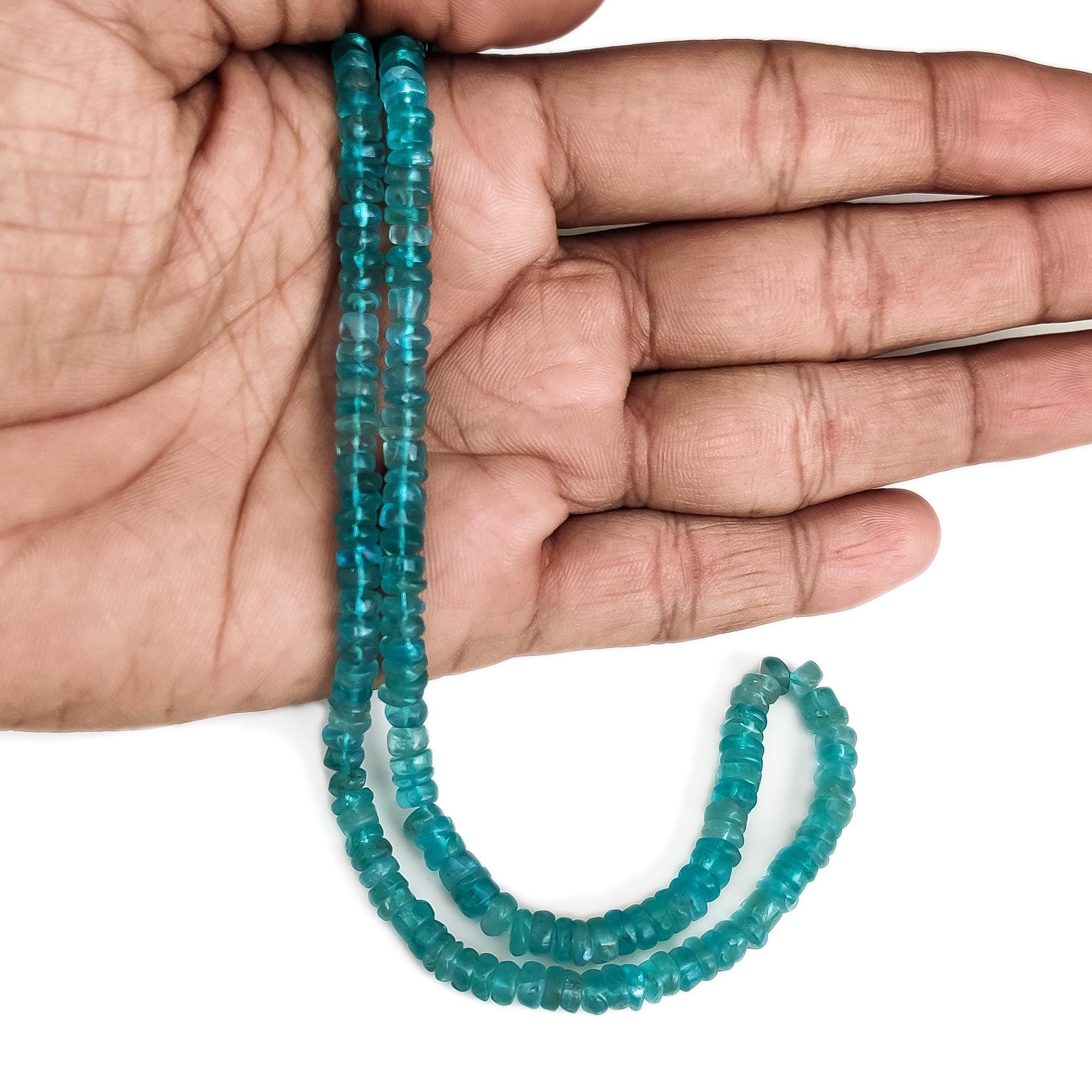 Natural Blue Neon Apatite Rondelle Beads – 5mm To 6mm Smooth Tyre Shape Gemstone Beads For Jewelry Making, 16 Inch Strand, Gde76