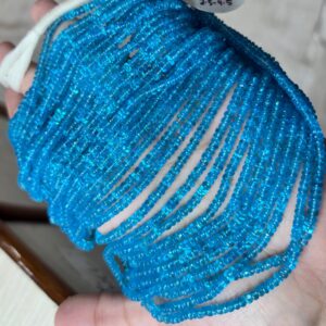 Natural Neon Blue Apatite Smooth Rondelles Gemstones For Jewelry Making, Size 3-4mm
