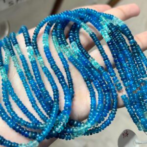 Natural Neon Blue Apatite Smooth Rondelles Gemstones For Jewelry Making, Size 3-4mm