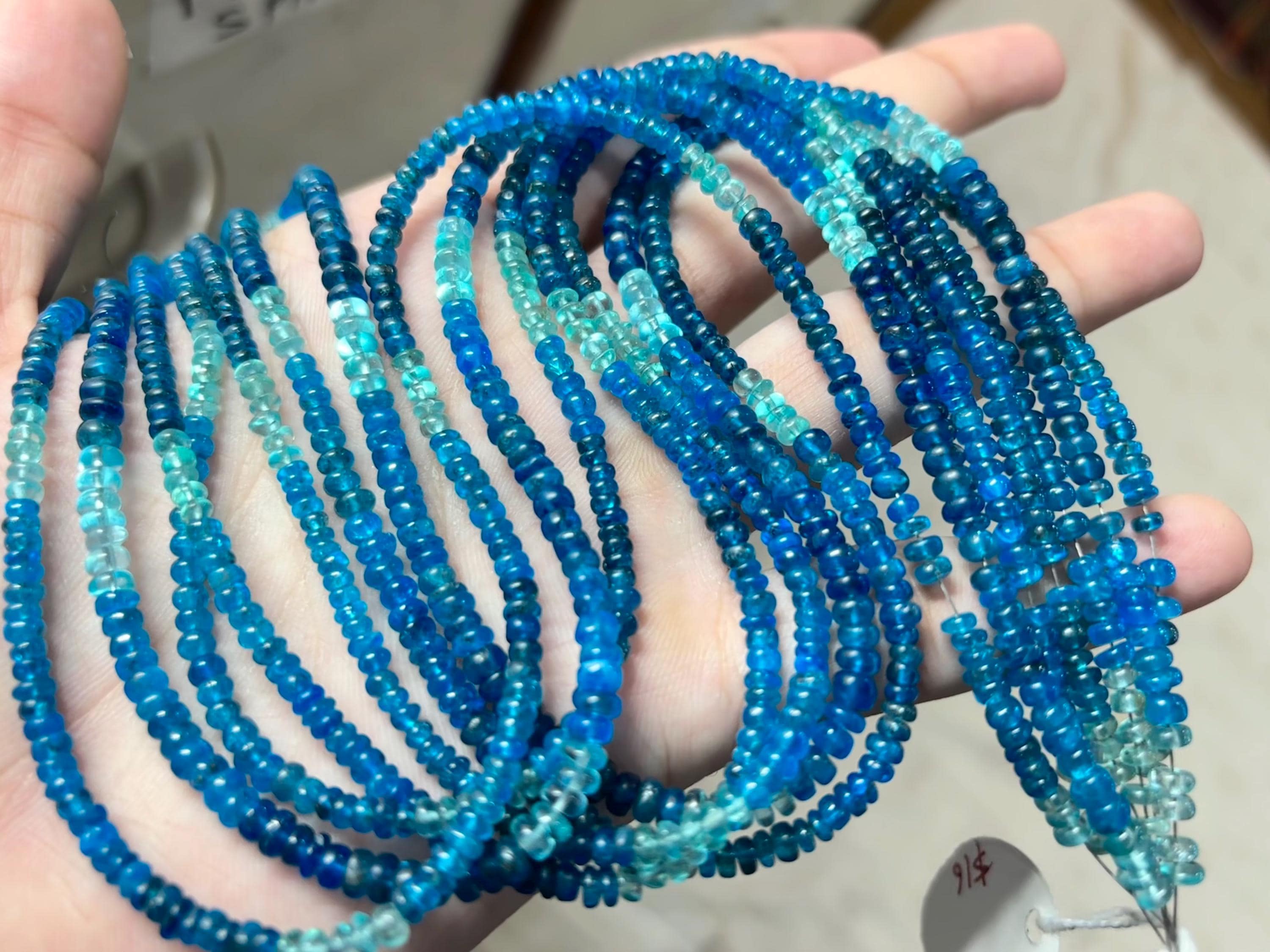 Natural Neon Blue Apatite Smooth Rondelles Gemstones For Jewelry Making, Size 3-4mm