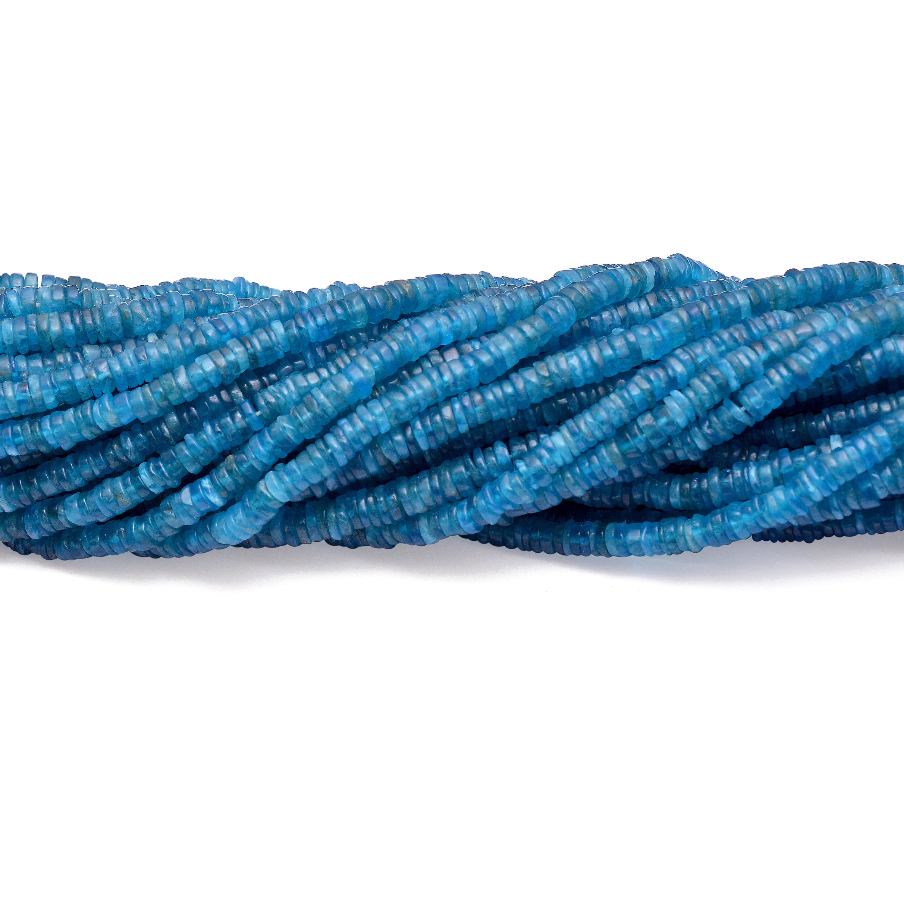 Neon Apatite 5mm-6mm Smooth Heishi Spacer Beads | 16inch Strand | Natural Neon Blue Apatite Semi Precious Gemstone Loose Wheel Rondelle