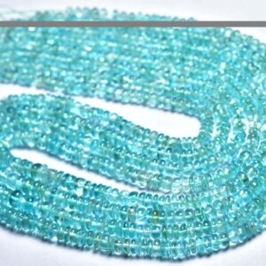 Neon Apatite Rondelle Beads - 14 Inches - Natural Beautiful Smooth Blue Apatite Rondelle Strand -size Is 3.5 - 5 Mm #2206
