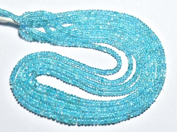 Neon Apatite Smooth Rondelle Beads - 16 Inches - Natural Beautiful Neon Blue Apatite Smooth Rondelle Beads Strand -size Is 3 - 5 Mm #1324