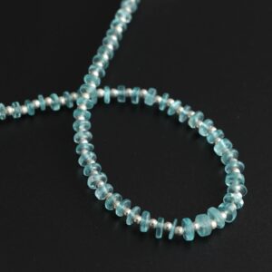 Sky Apatite Smooth Tyre Beads With Metal Spacer Balls- 4 mm to 6 mm- Sky Apatite Coin -Gem Quality ,8 Inch Full Strand, Price Per Strand
